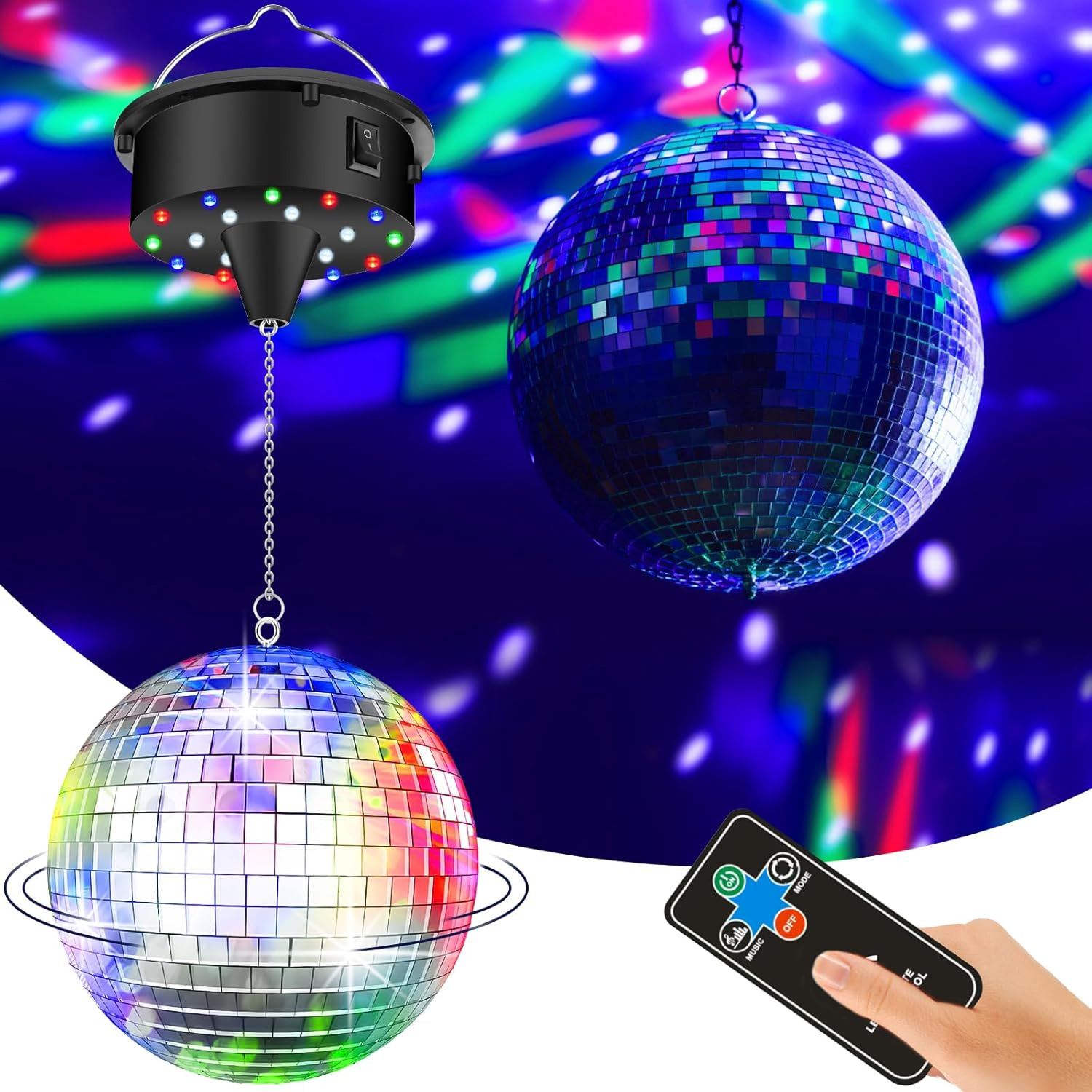 10RPM Disco Ball with Motor and 6Inch Mirror Ball — Plug/Battery Operated Disco