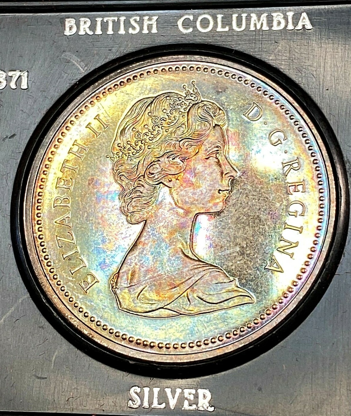 1971 Canada British Columbia Silver Dollar Gorgeous Toning in Original Case CHN