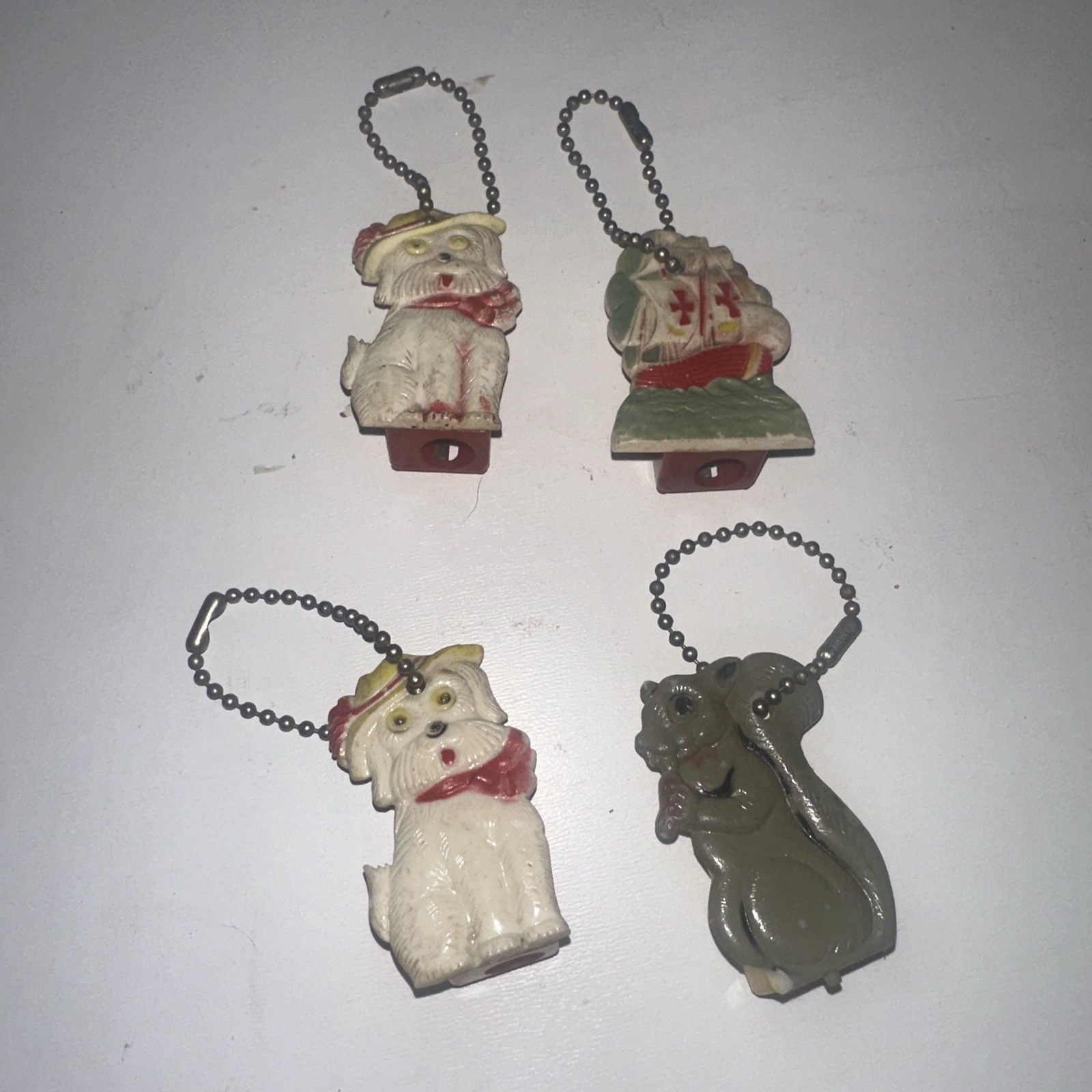 Vintage Hasbro Dog Squirrel Ship Pencil Sharpener Keychain Lot