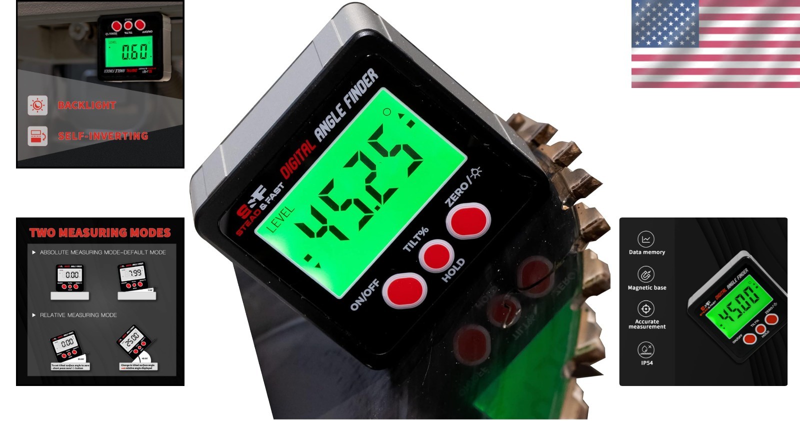 Magnetic Digital Angle Finder - Backlight Display