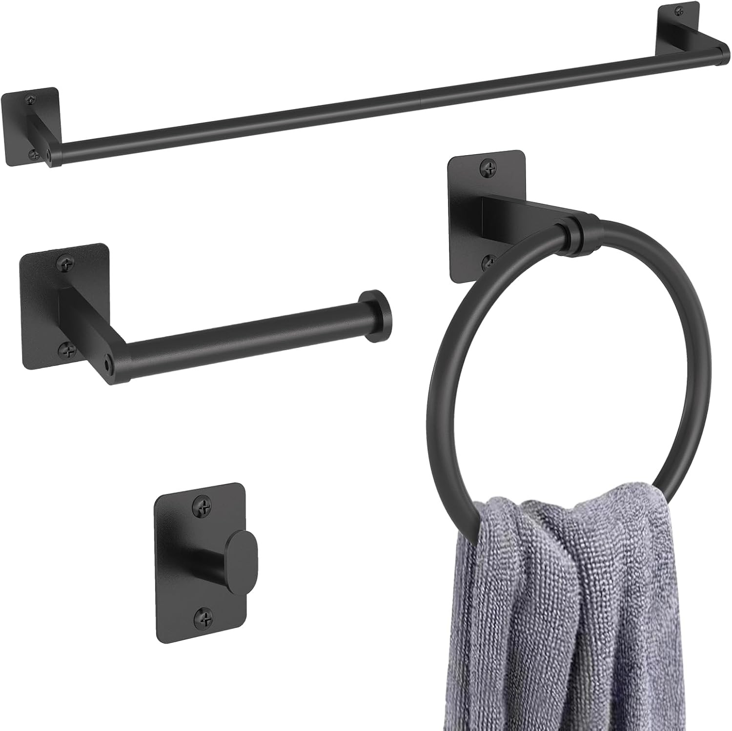 Matte Black Bathroom Accessories Set 4 Pieces Bathroom Hardware Set 24 inch