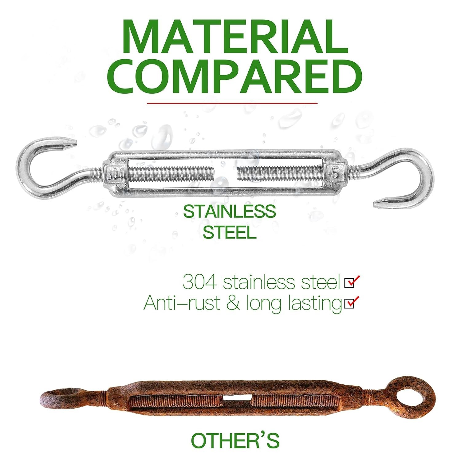 Durable M5 Hook & Hook Turnbuckle Set - Corrosion Resistant, 125lbs Capacity