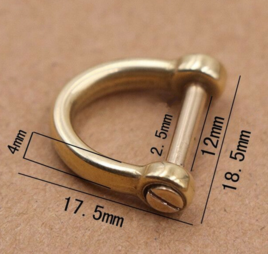 Solid Brass copper forged D shackle Leather pin for screw anchor hook Paracord
