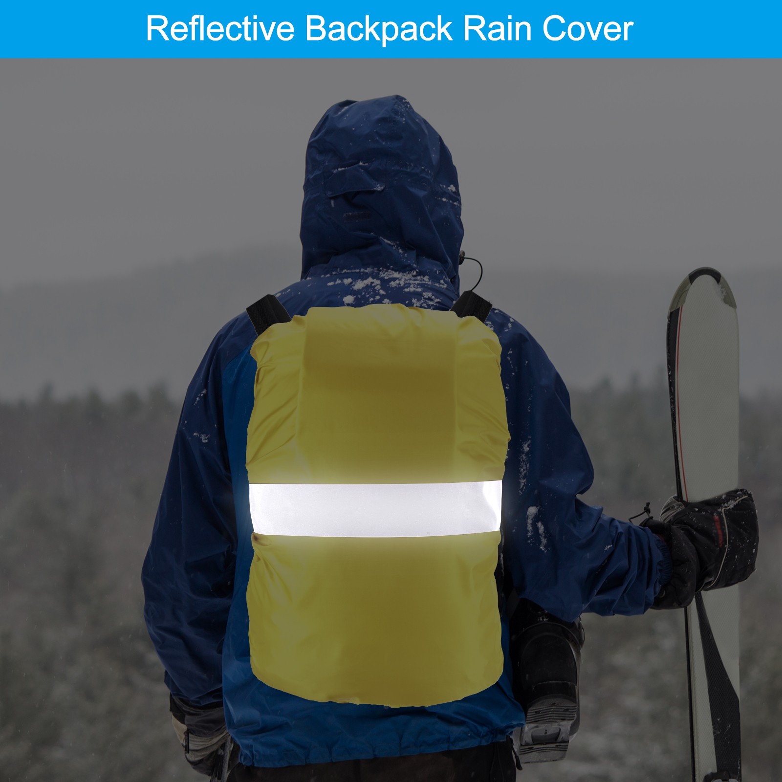 30-40L Waterproof Backpack Rain Cover with Reflective Strap S Yellow