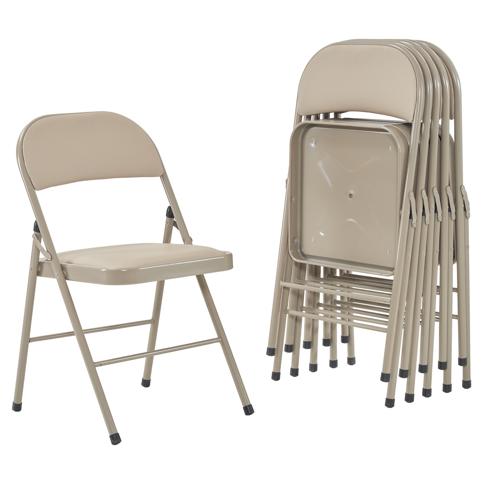 6pcs Elegant Foldable Iron & PVC Chairs for Convention & Exhibition Light Brown