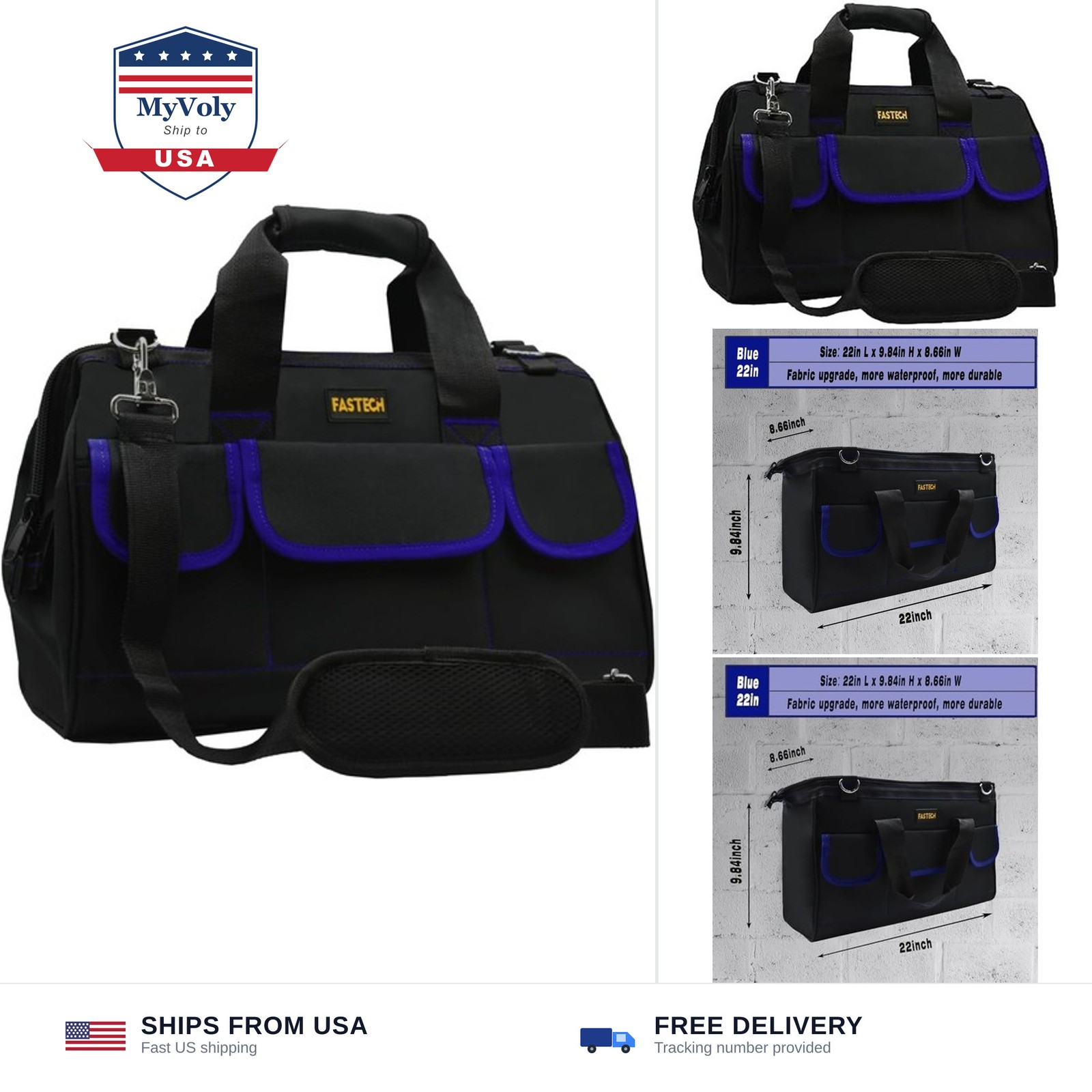 FASTECH 22 Inch Tools Bag, Waterproof Wide Mouth Tool Kit, Tools Big Bag, Hea...