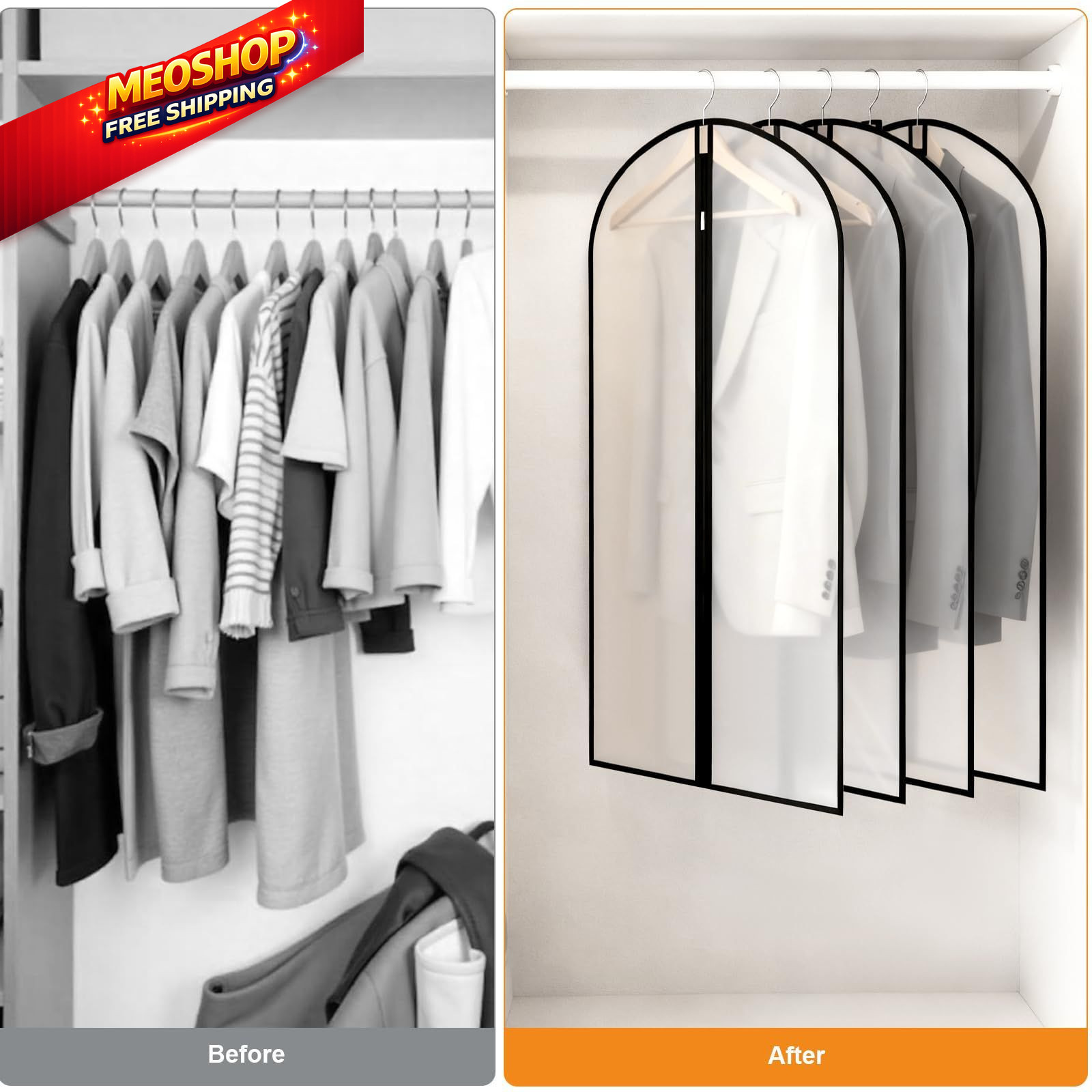 12 Pack Garment Bags 60 * 100cm, 40in PEVA Translucent 12Pcs: Clear