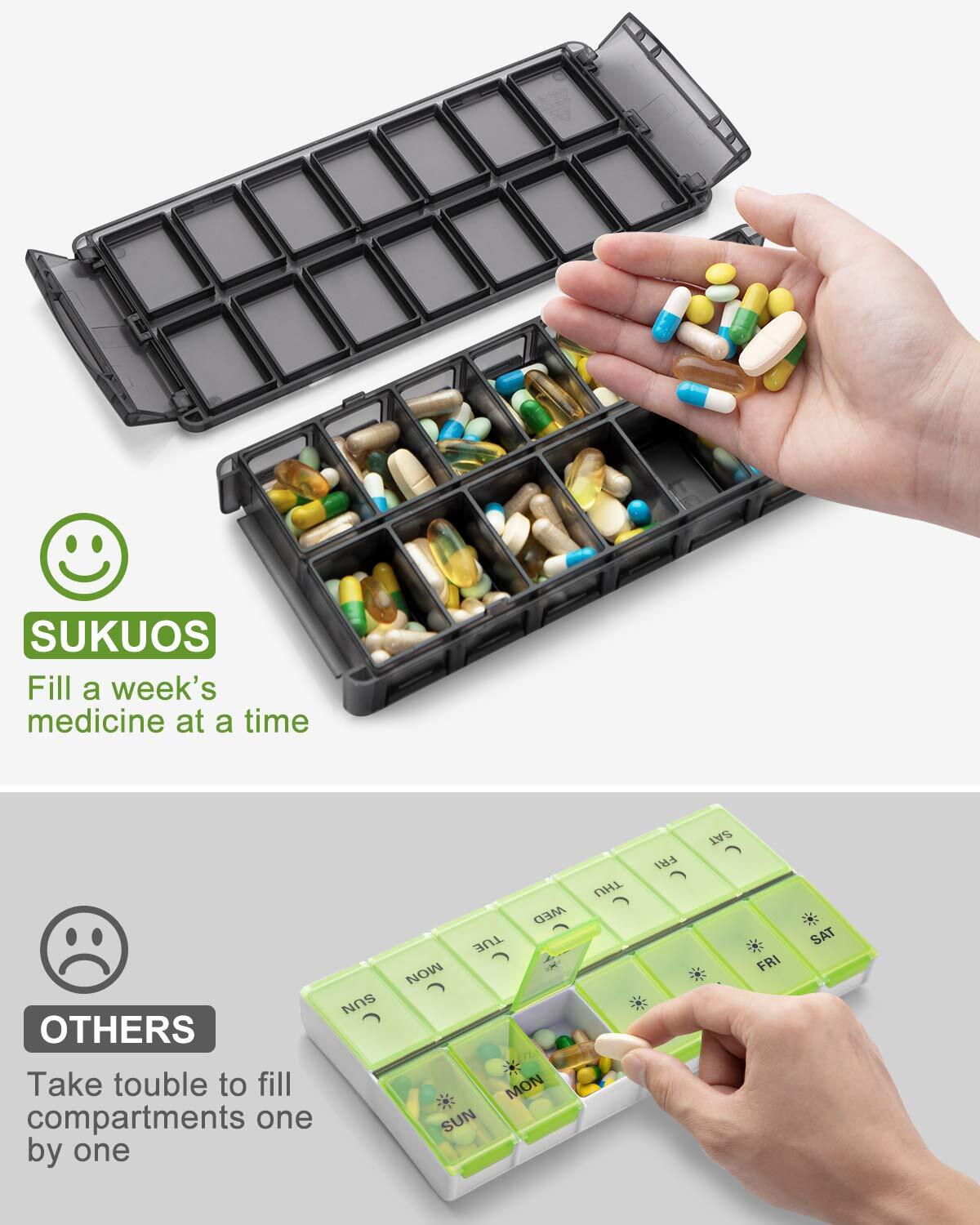 Weekly Pill Organizer AM/PM 7 Day 2 Times a Day Extra Large Easy to Clean