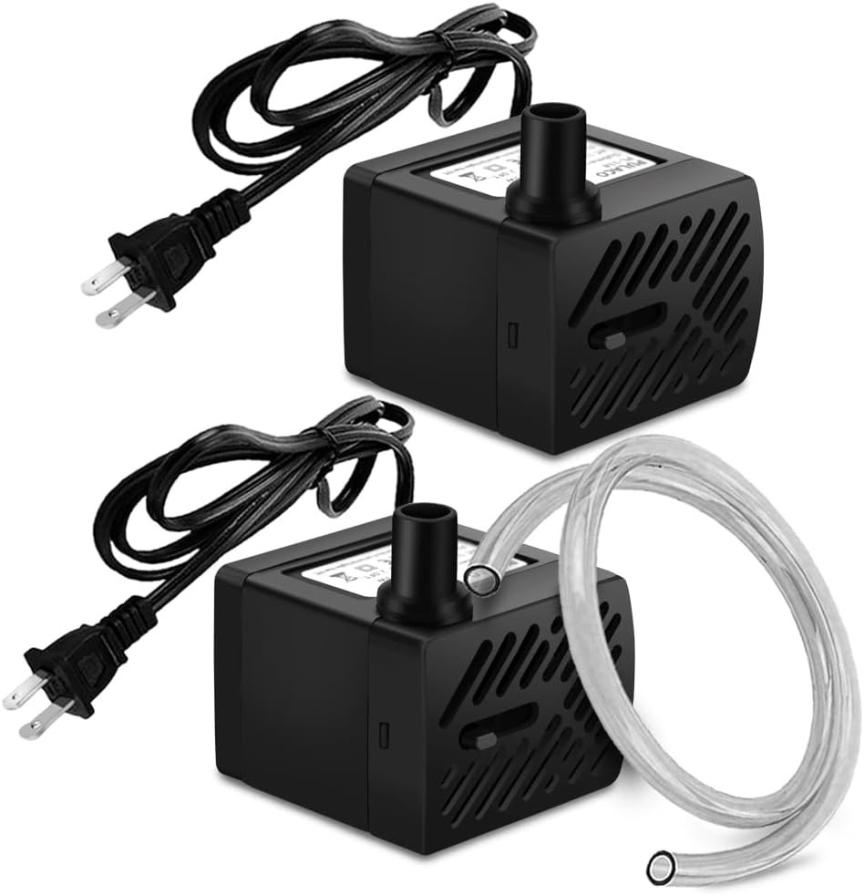 2Pcs Mini Fountain Pump (50GPH 3W), Ultra Quiet Submersible Water Pump for Aquar