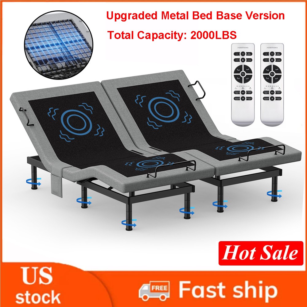 Verinch Adjustable Bed Frame Base Stress Massage Wireless Remote USB Quiet Motor