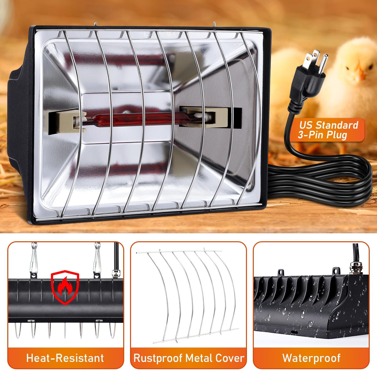 250W Chicken Brooder Heater for Chicks Ducks, Brooder Heater with 2PCS Heat L...