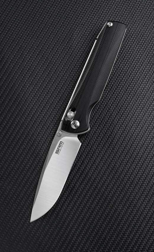 SRM Knives 258L Folding Knife 3.5" Brushed D2 Tool Steel Blade Black G10 Handle