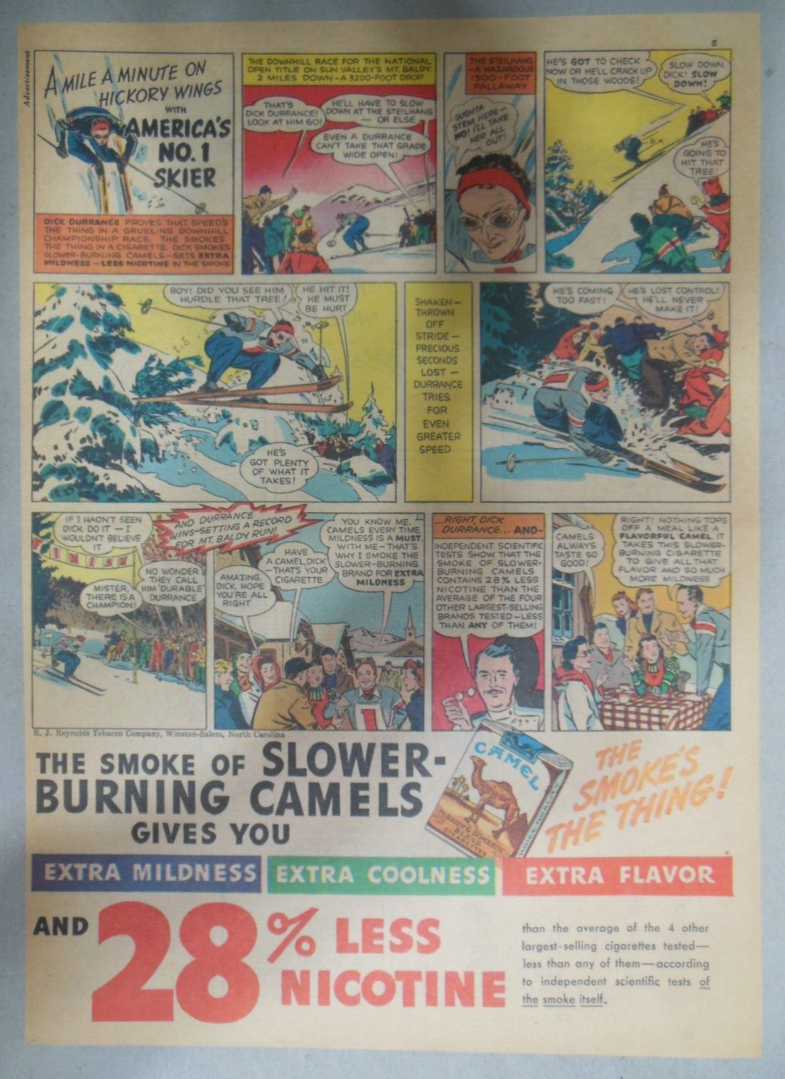 Camel Cigarette Ad: America's #1 Skier Dick Durrance from 1941 Size 11 x 15 inch