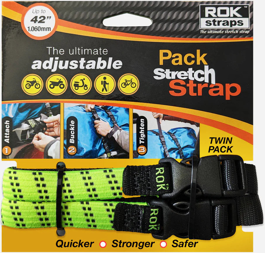 Rok Straps Adjustable Pack Stretch Luggage 1060mm 42" 2 Pack - Green/Black