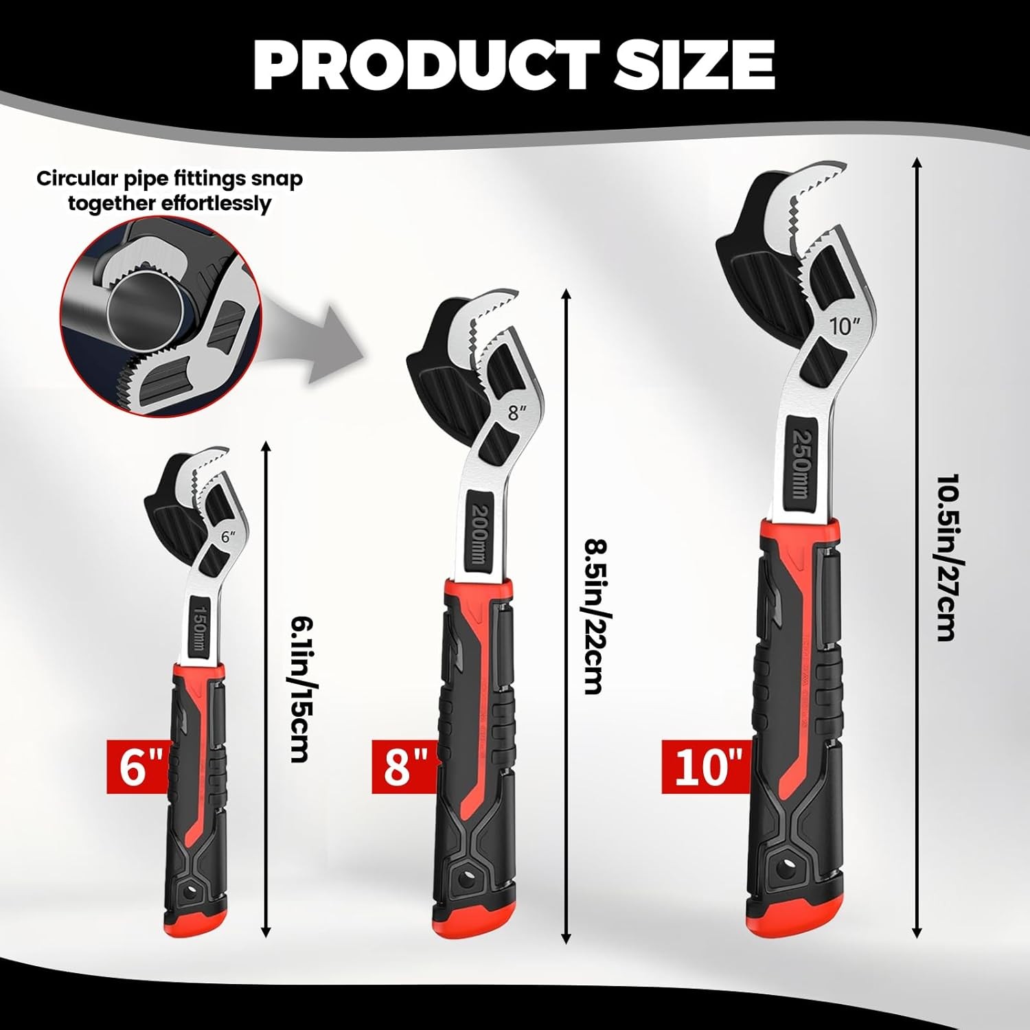 6” 8” 10” Multi-function Self-locking Pipe Wrench Set, Chromium Vanadium Steel