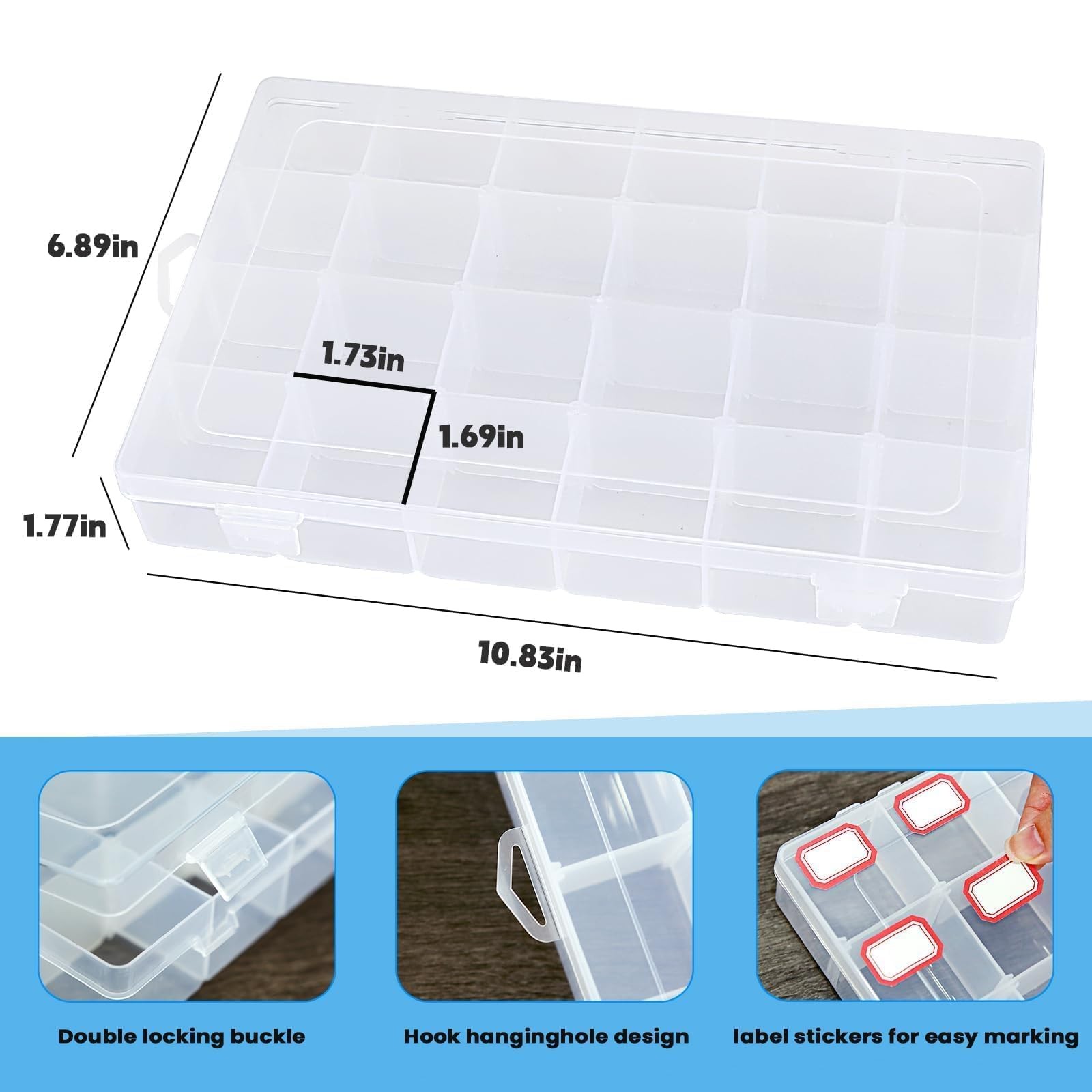 2pack 24 Grid Clear Plastic Bead Organizer Box with Adjustable Dividers, Bead...