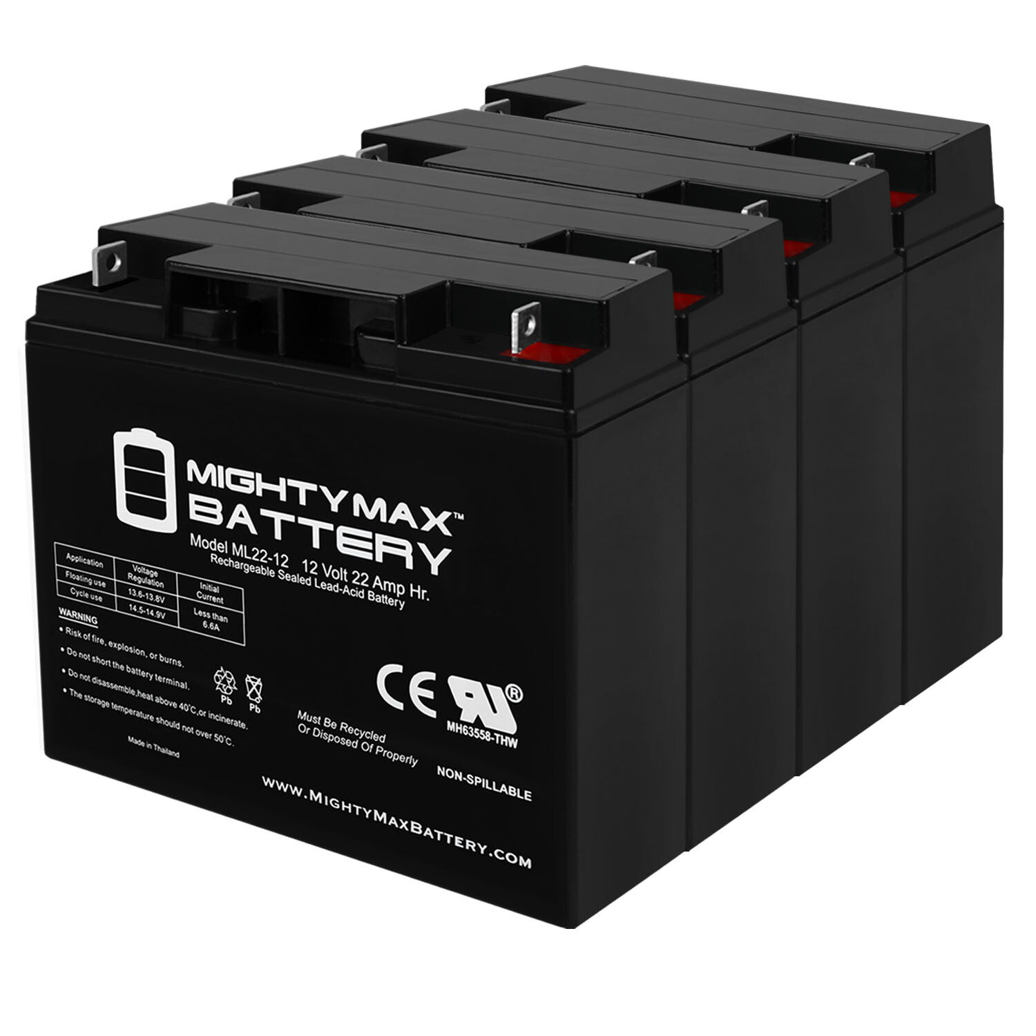 Mighty Max 12V 22AH SLA Battery Replacement for E-Wheels EW-36 - 4 Pack