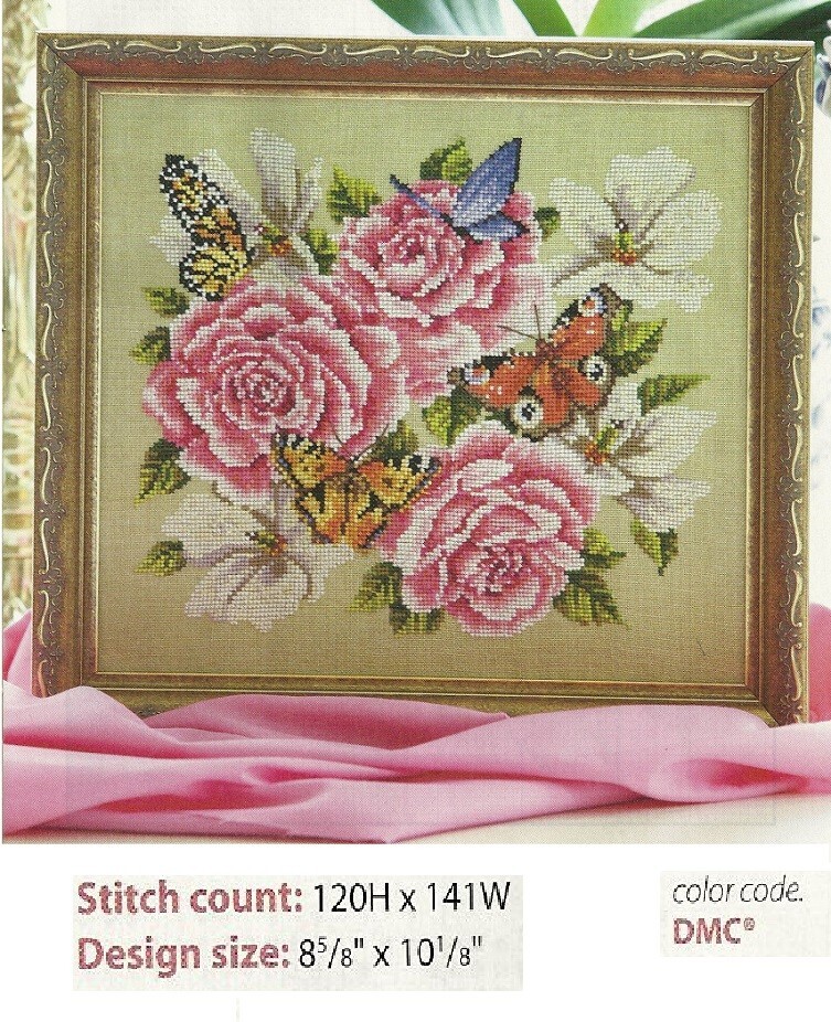 ROSES AND BUTTERFLIES  CROSS STITCH PATTERN ONLY  YD  WER