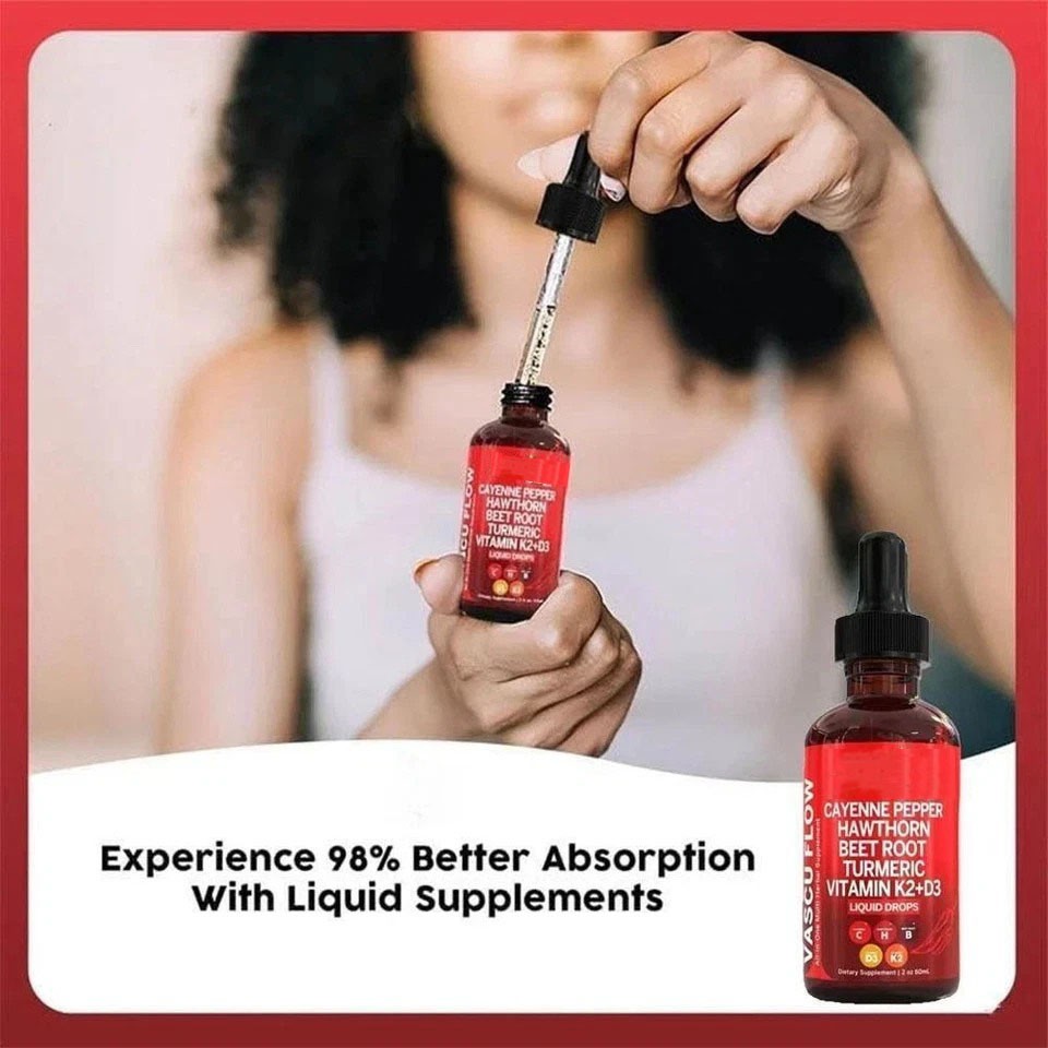 3/2Pack Cayenne Pepper Hawthorn Beet Root Turmeric Vitamin K2+D3 Liquid Drops