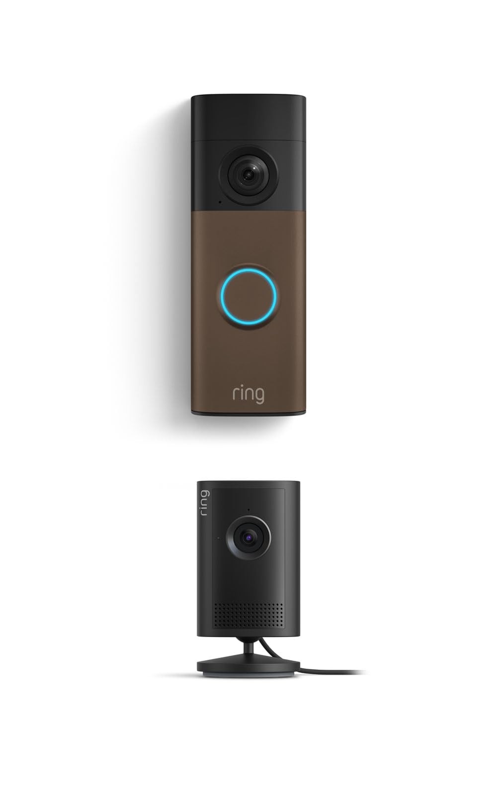 Ring Battery Doorbell (newest model), Matte Mocha with Indoor Cam Plus, Black