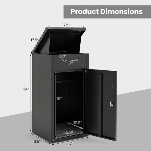 Package Delivery Box with Anti-Theft Board and Lockable Door-Black
