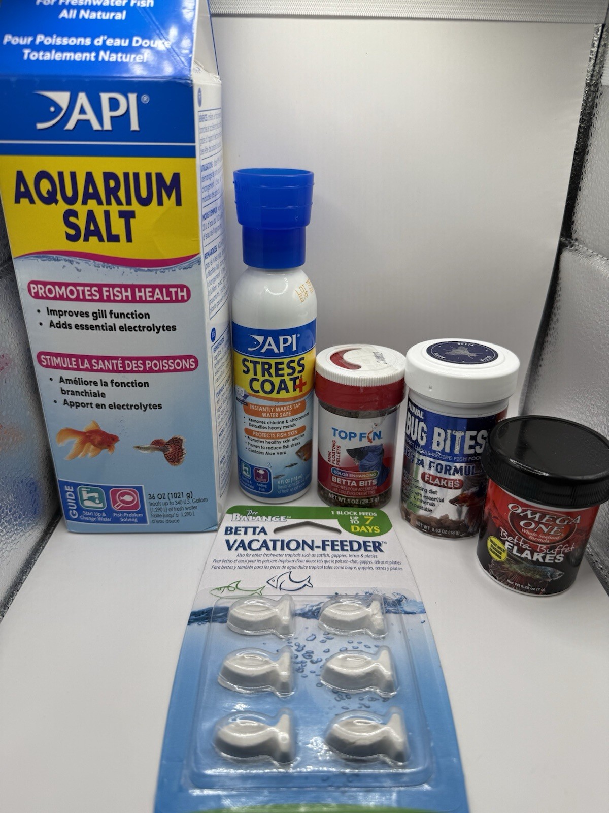 Betta Fish Lot (6) API Aquarium Salt - Stress Coat Bug Bites Omega One & More