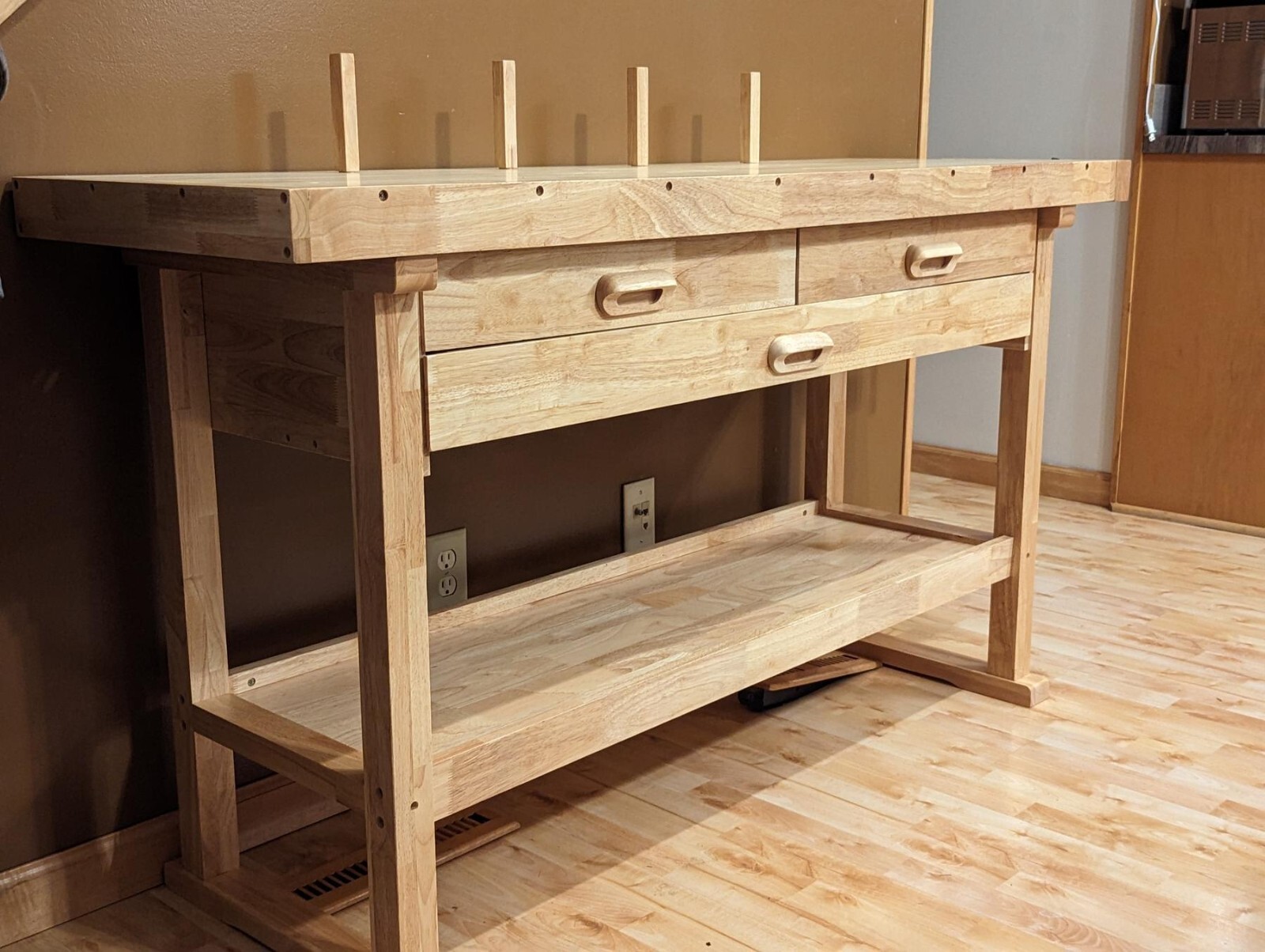 60" 3-Drawer Hard Wood Workbench Woodworking Carpenter Work Bench Tool Organizer