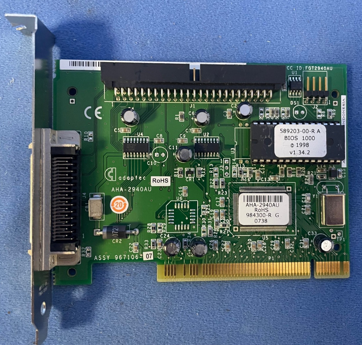 Adaptec AHA-2940AU PCI SCSI Adapter Card PCB 50 Pin 1998 Vintage PC Computer