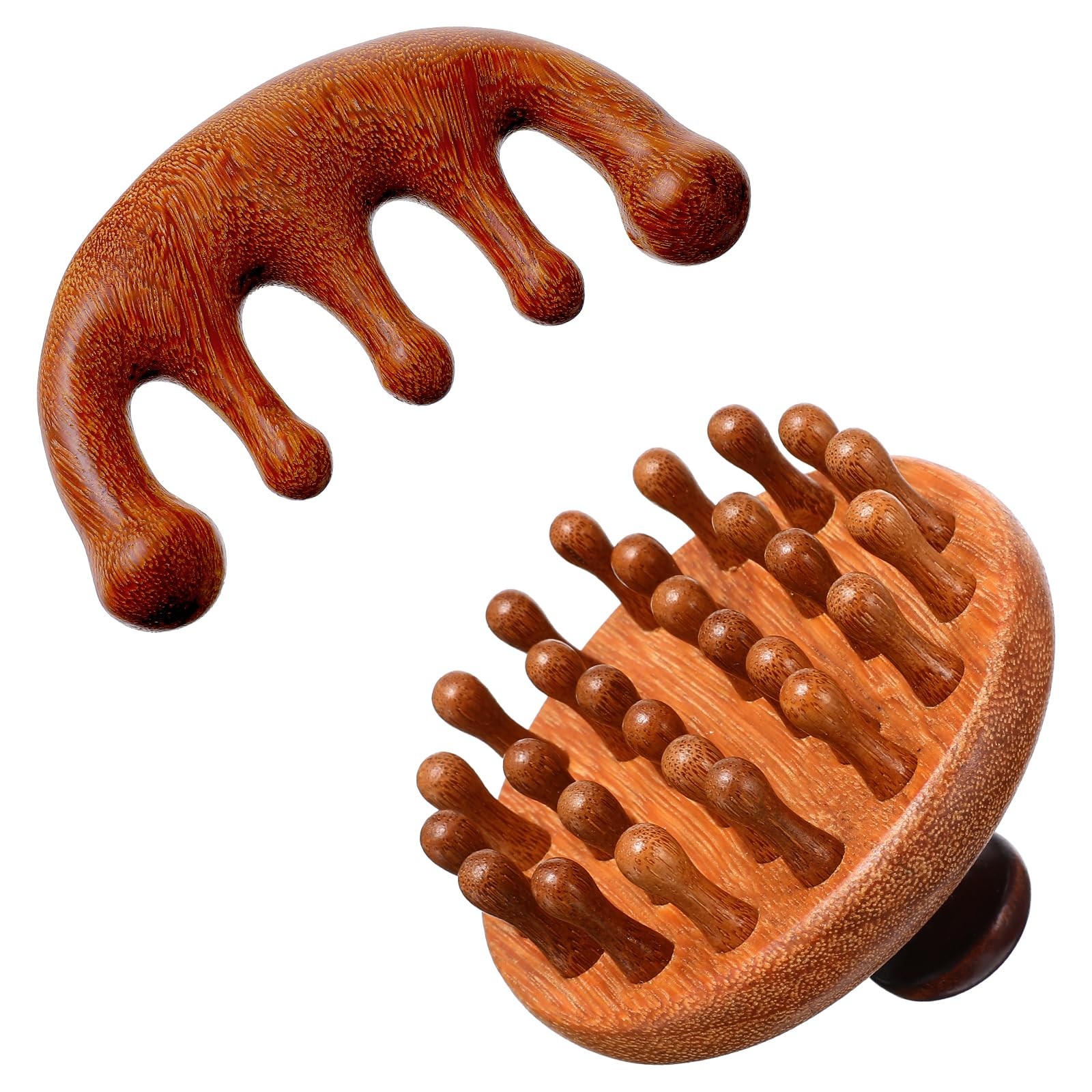 Trinkrittey 2 Pack Wooden Scalp Massager Comb Hair Brush Birch Wood
