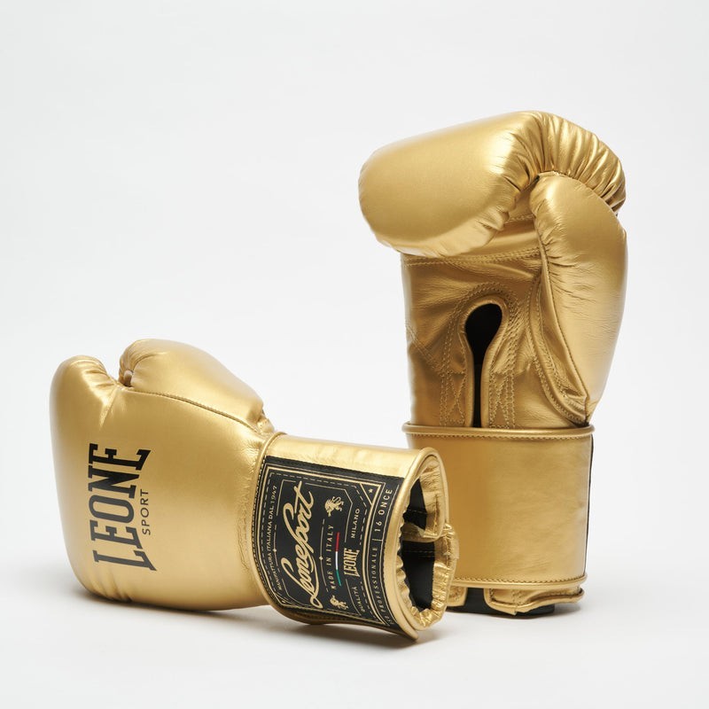 Leone Sport Gold Boxing Gloves 16oz Italian Leather Training Sparring Gloves