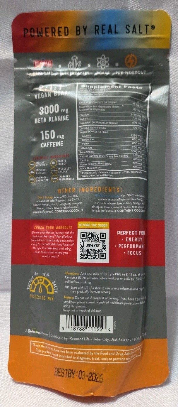Re-Lyte Pre-Workout Drink Mix 4 Stick Sampler Pack - Clean Energy