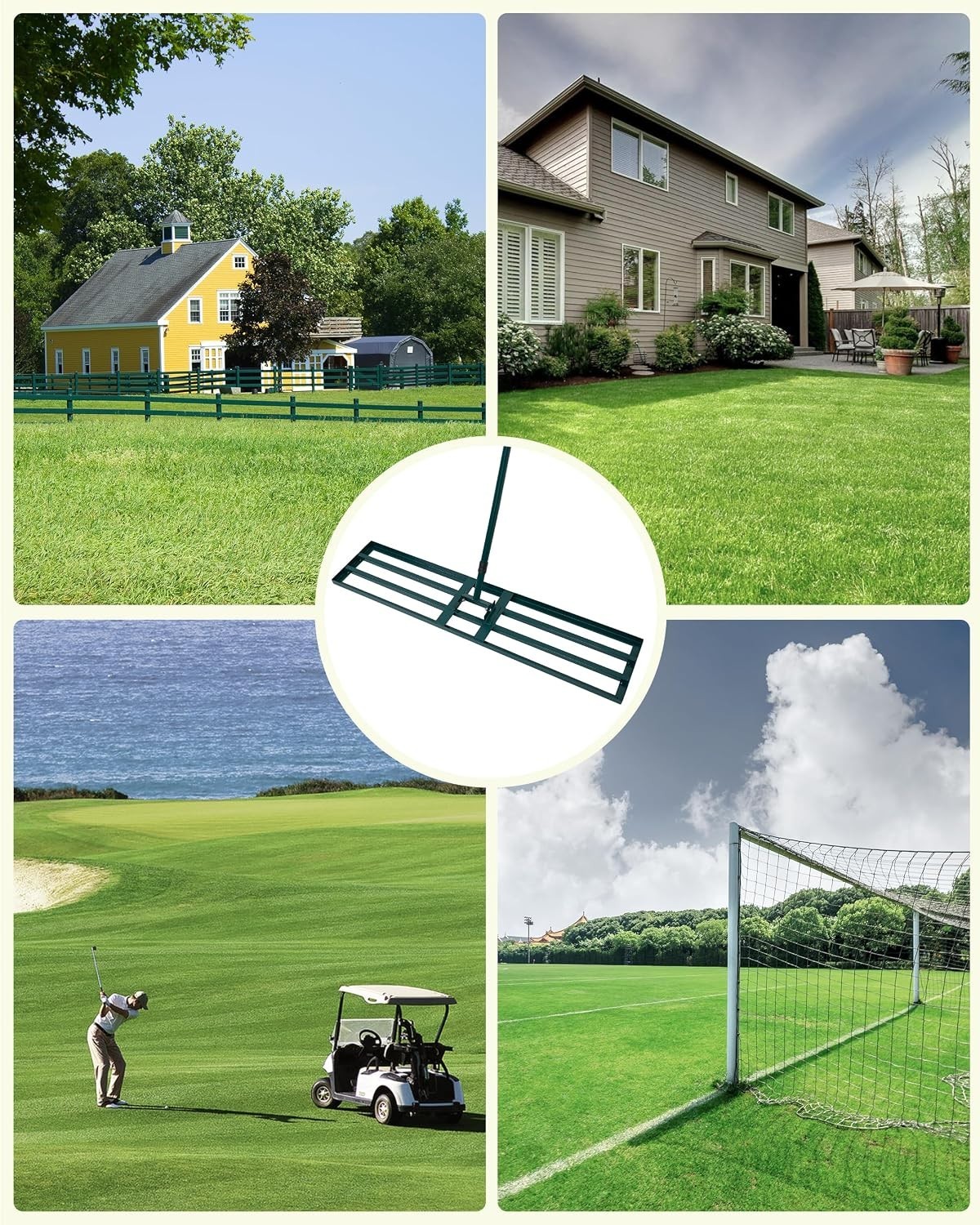 Adjustable 78" Long Handle Lawn Leveling Rake, 45"x10" Plate