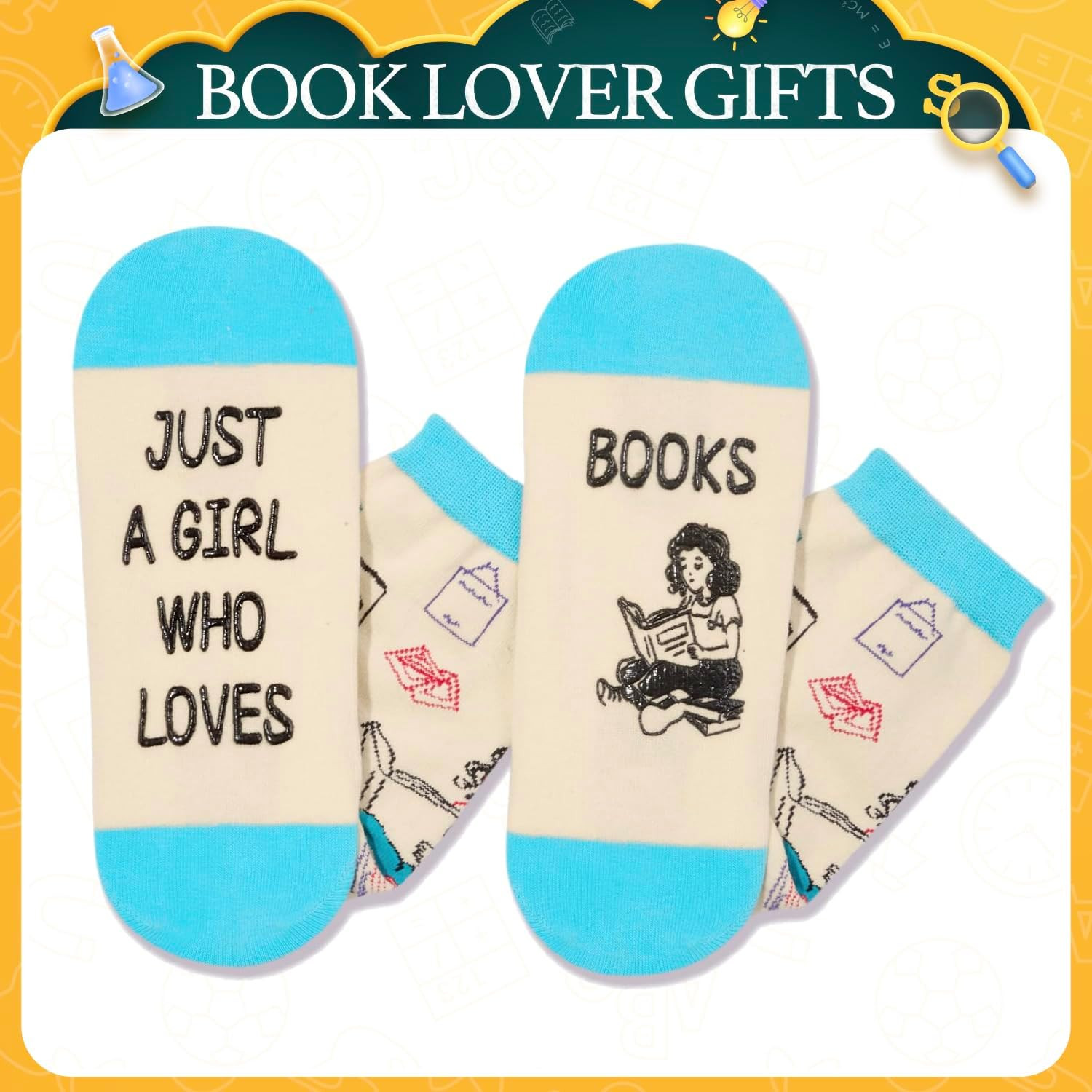 Book Lover Gifts - Funny Reading Teacher Socks for Readers Women Men with Card