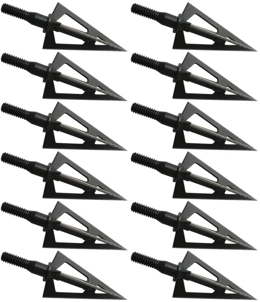 12Pcs Stainless Steel Broadheads 100Grain 3-Blade Black Whirlwind Compound Bow