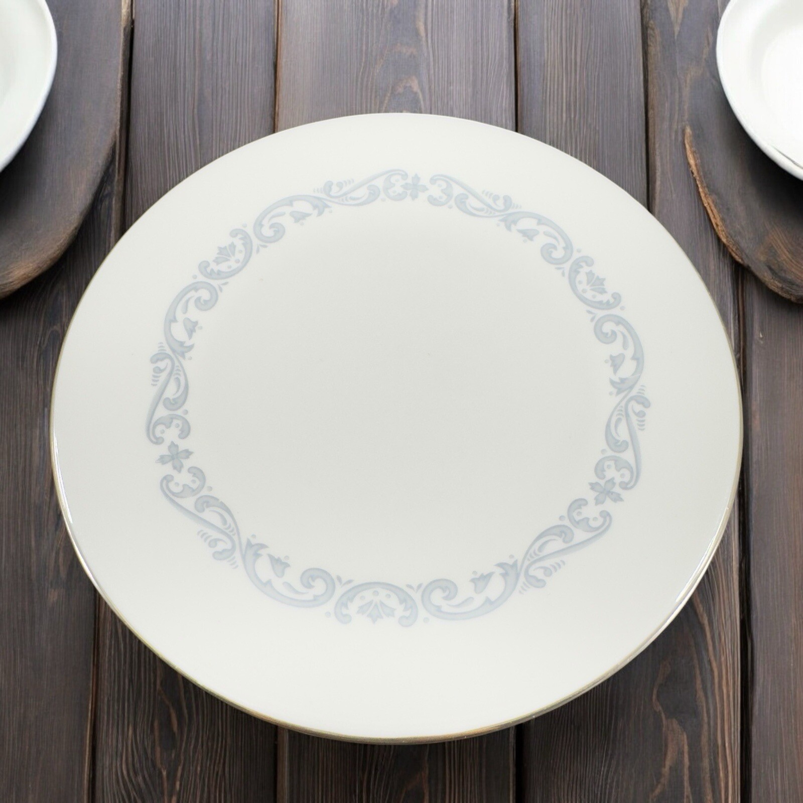 Minton Silver Scroll Pattern Round Porcelain Dish Plate Set 6 Made In England