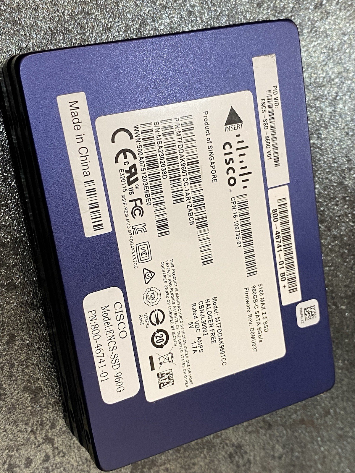 CISCO ENCS-SSD-960G 960GB-C SATA 6Gb/s 5100 Mx 2.5 SSD 16-100735-01
