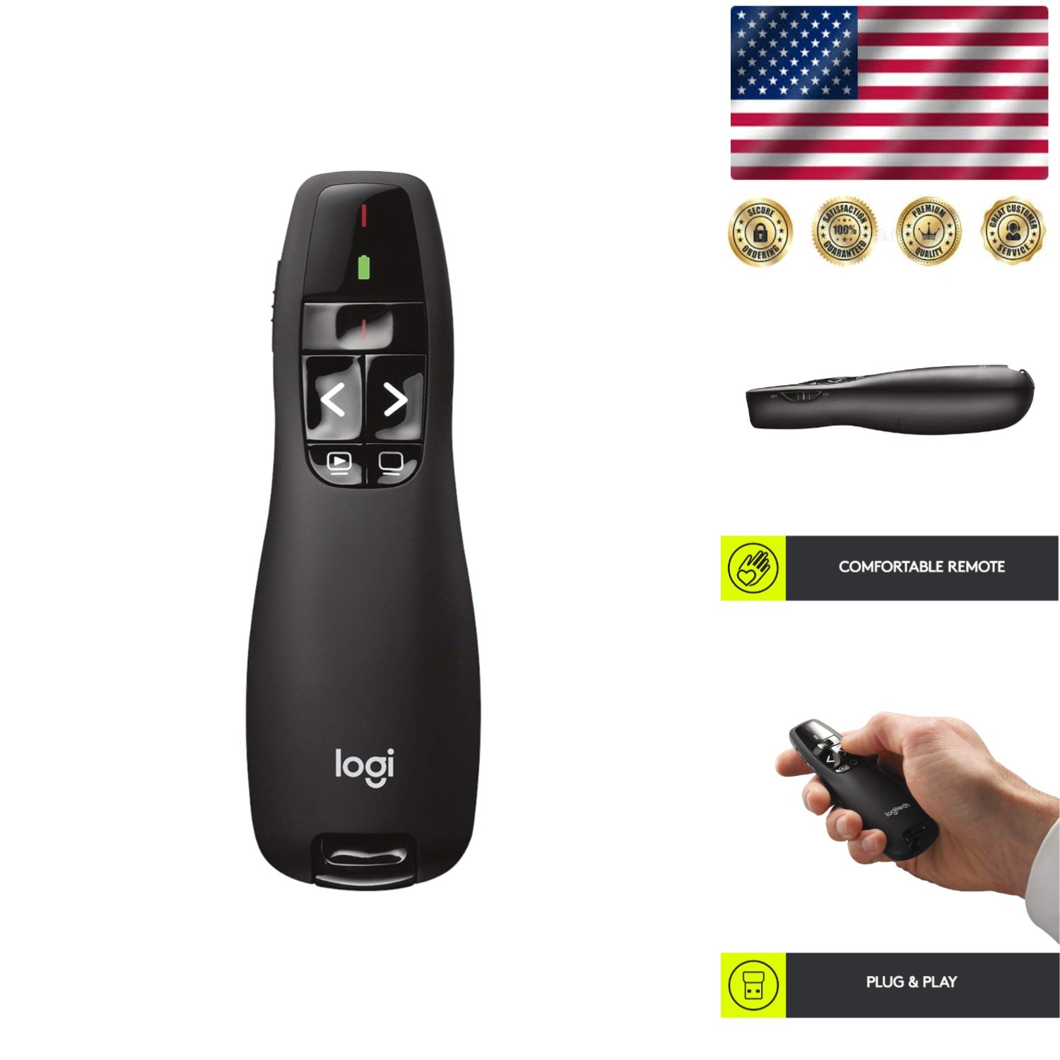 Intuitive Wireless Presenter R400 with Red Laser & Battery Indicator Included