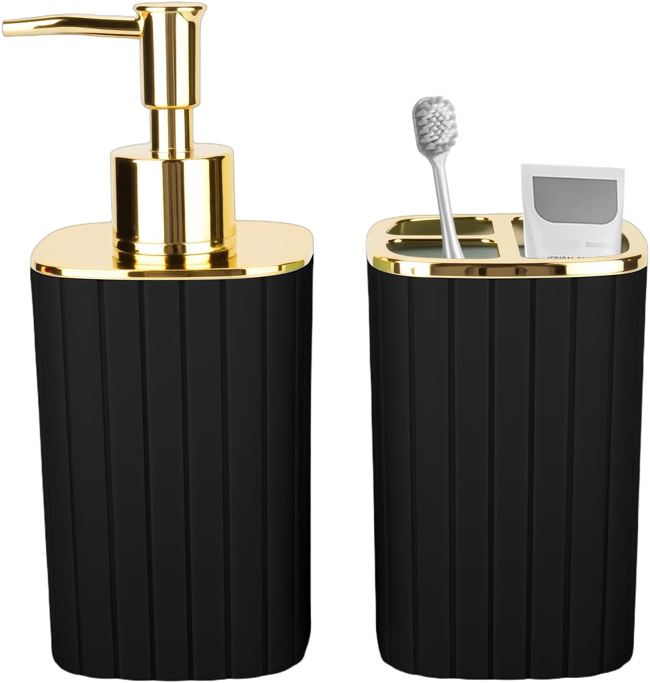 2PCS Bathroom Accessories Set, Black and Gold Bathroom Accessories Include Soap