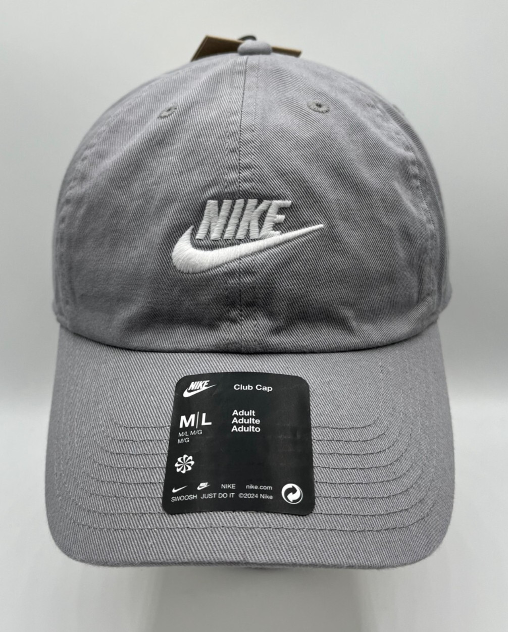 Nike Gray Billed Club Cap White Futura Logo Size M/L FB5368-073