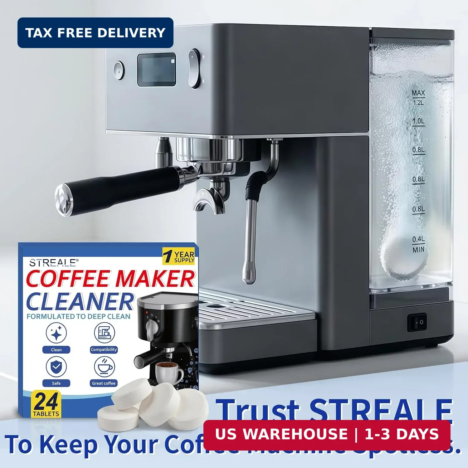 Coffee Machine Cleaner & Descaler Tablets - 24 Pack, Compatible with Nespresso,