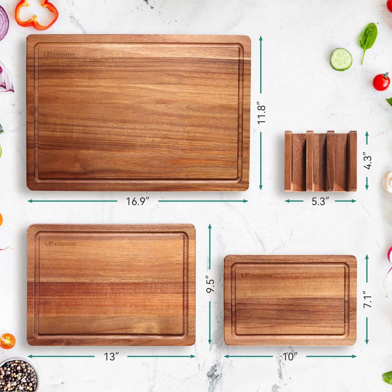 Wood Cutting Board Set, 3-Piece Rectangular Boards for Kitchen, 18x12x0.75 In...