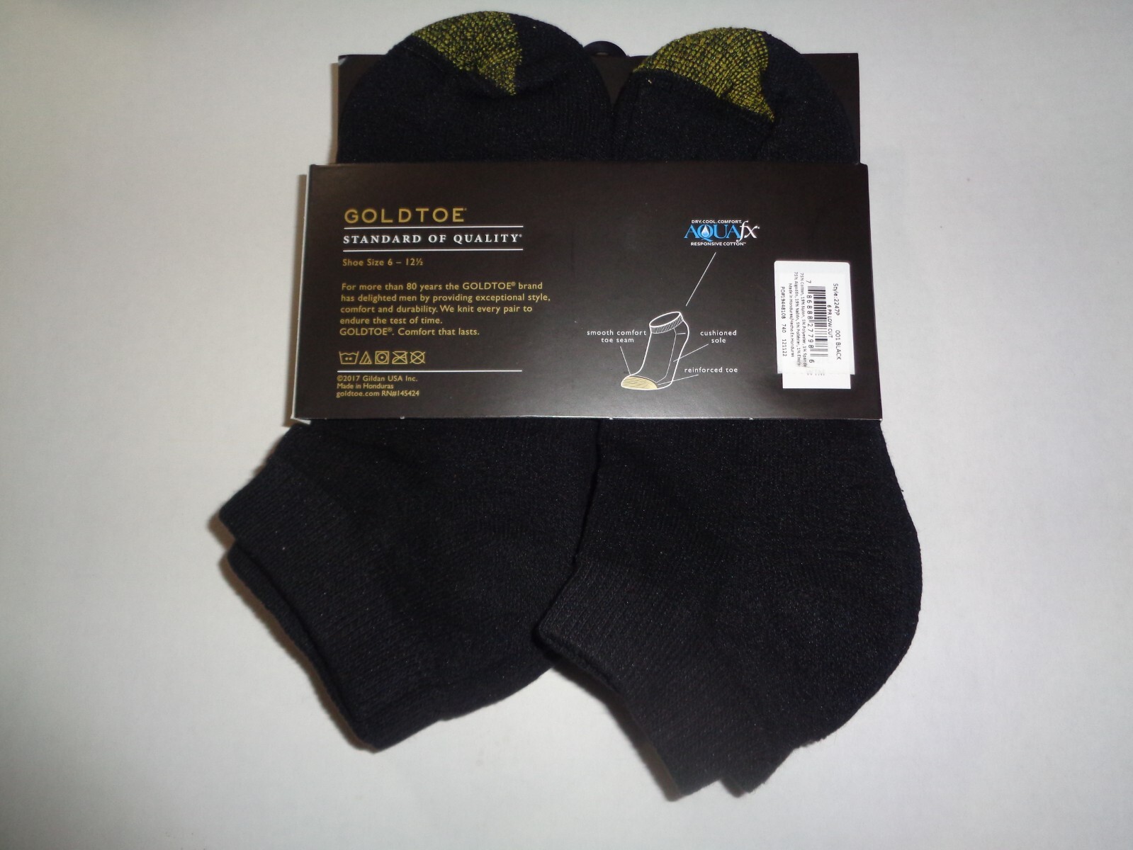 GOLDTOE Cotton Low Cut Socks 6 Pairs Black Men's Large Shoe Size 6-12.5