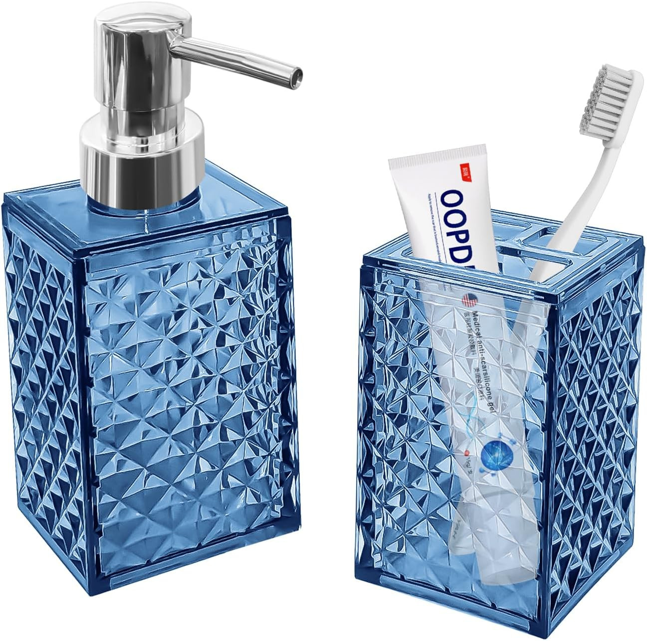 2PCS Blue Bathroom Accessories. Contain Soap Dispenser and Toothbrush Holder Set