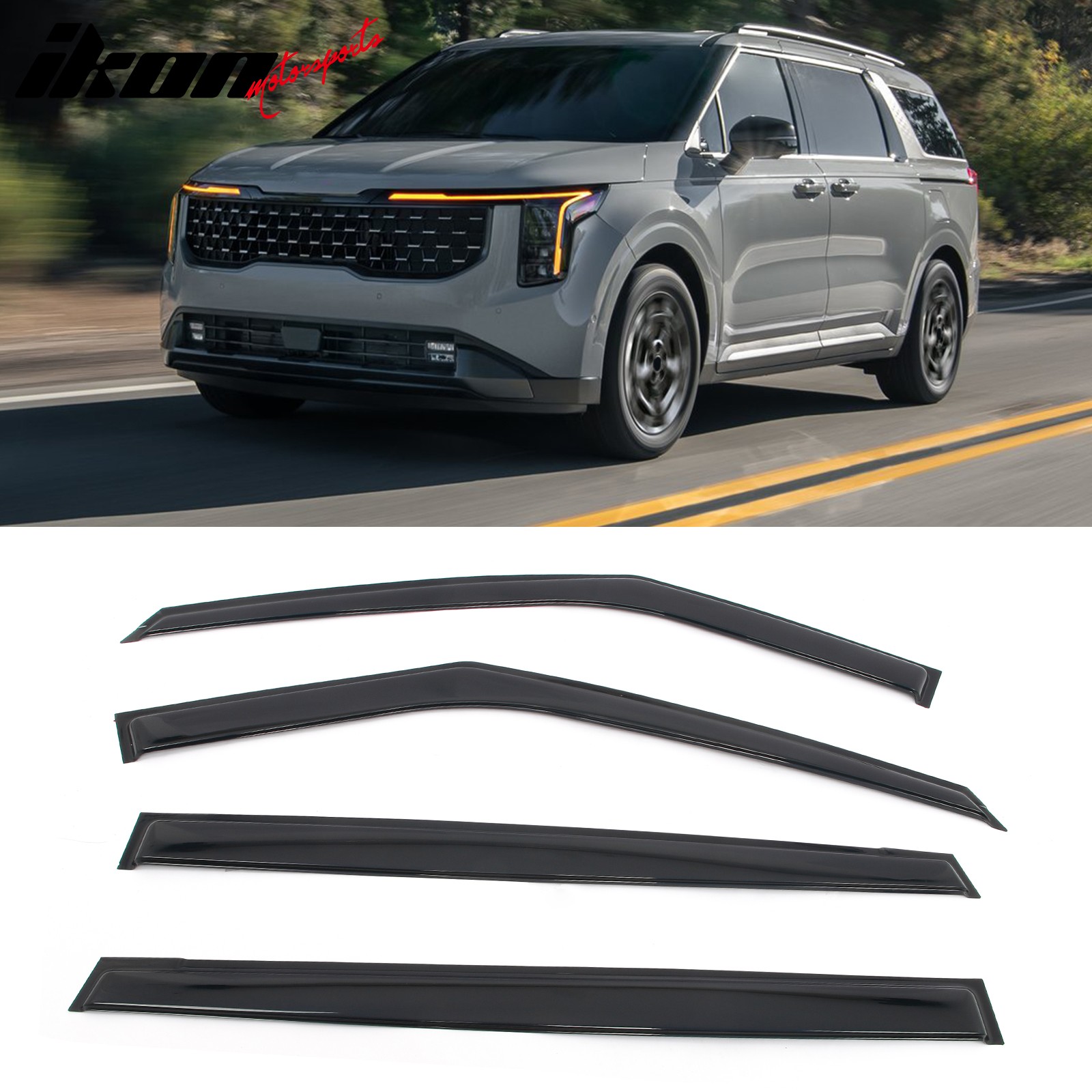 Fits 22-26 Kia Carnival Window Visors Vent Rain Sun Guards Deflectors Tape-On