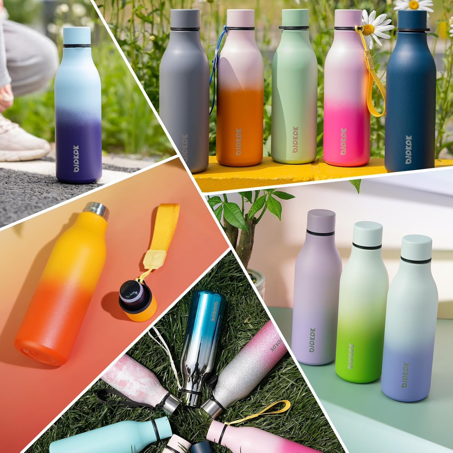 Insulated Water Bottles, 18 Oz Stainless Steel Metal Water Bottle with Strap, BP