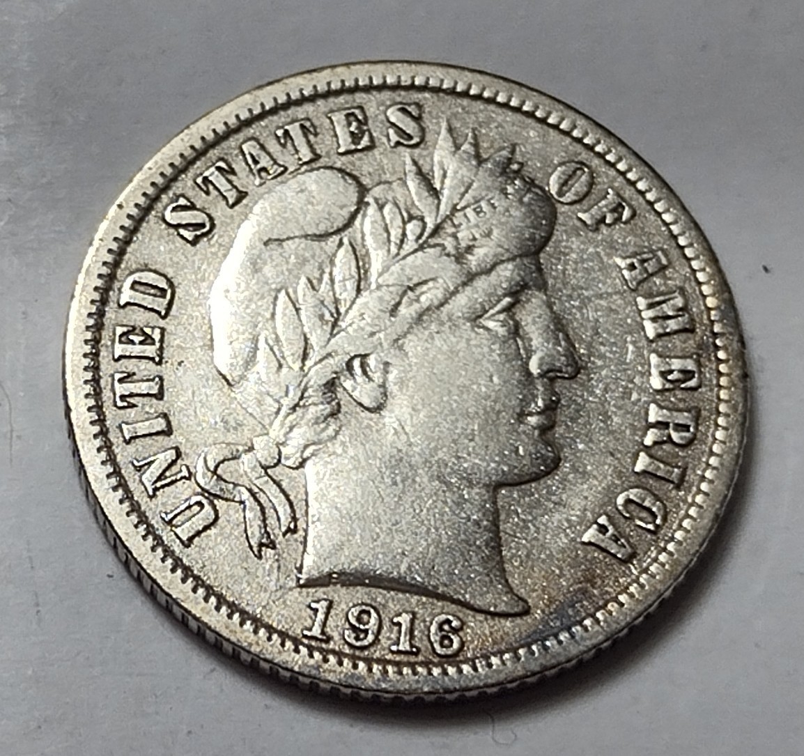 1916 Barber Dime Full Liberty XF+ Details