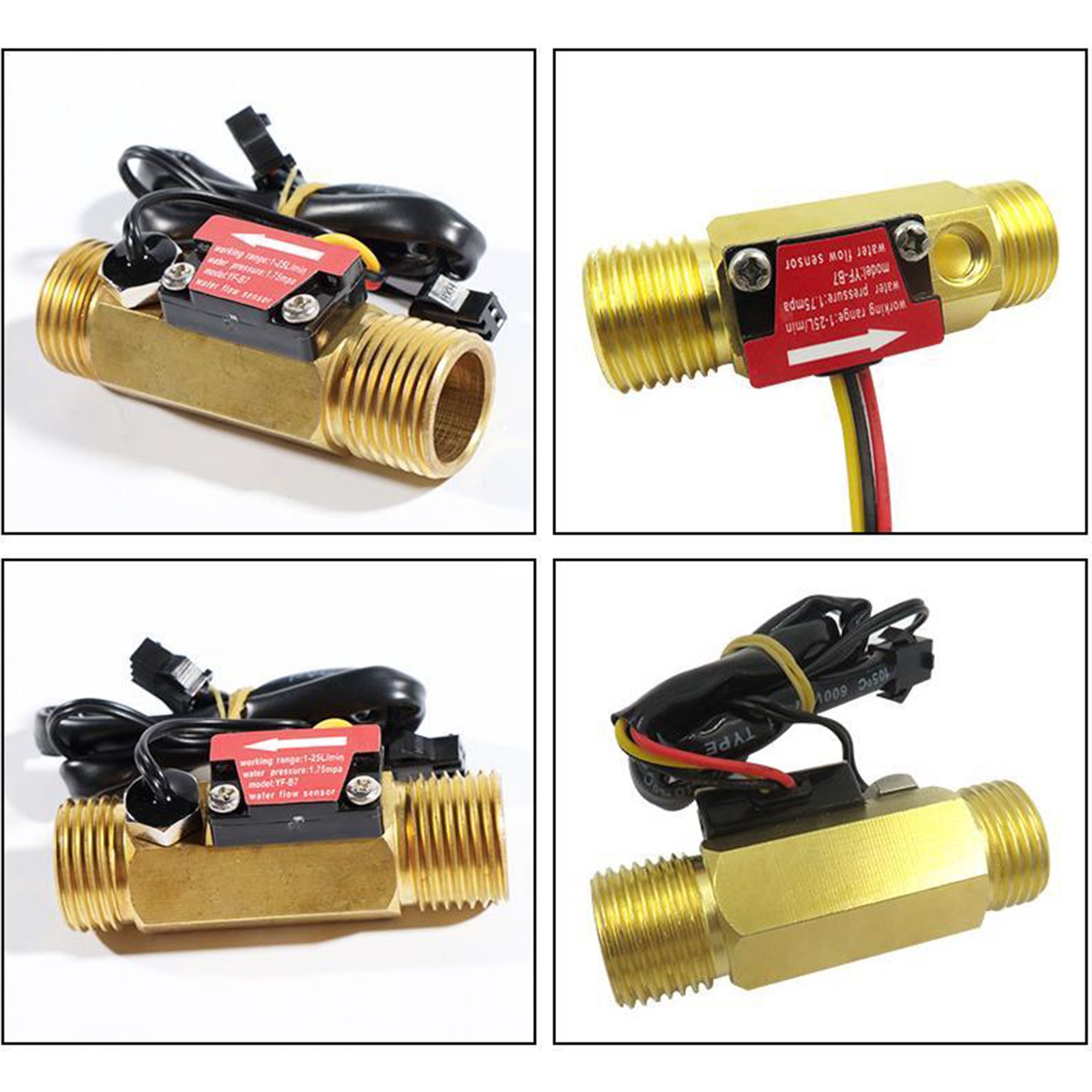 1/2" Flow Sensor Water Flow Switch w/ Temperature Detection for Hot Water System