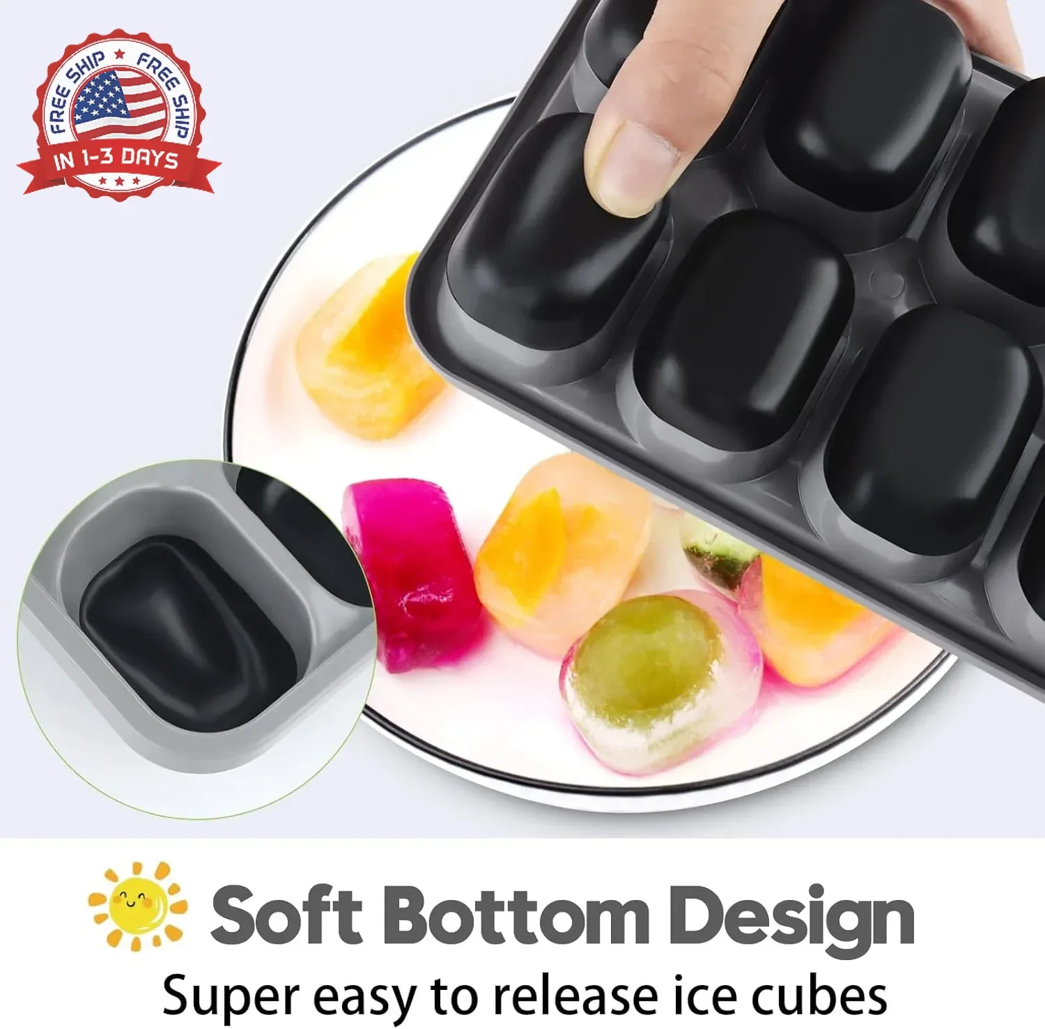 Ice Cube Tray 4 Pack, Easy-Release & Flexible 56 pcs Silicone Ice Cube Trays wit