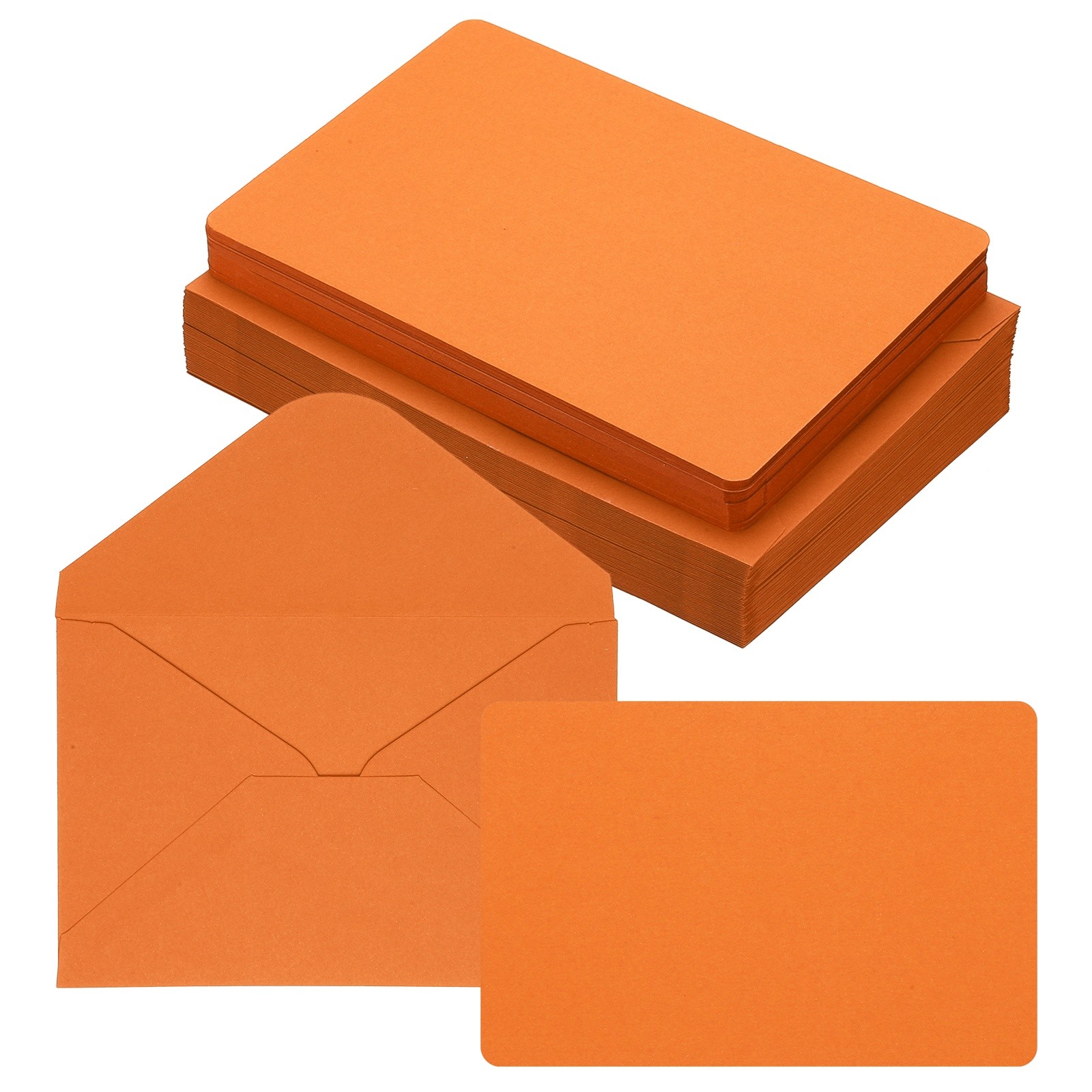 50Sets 4 x 6" Blank Cards and Envelopes, Rounded Corner  Cards, Orange Red
