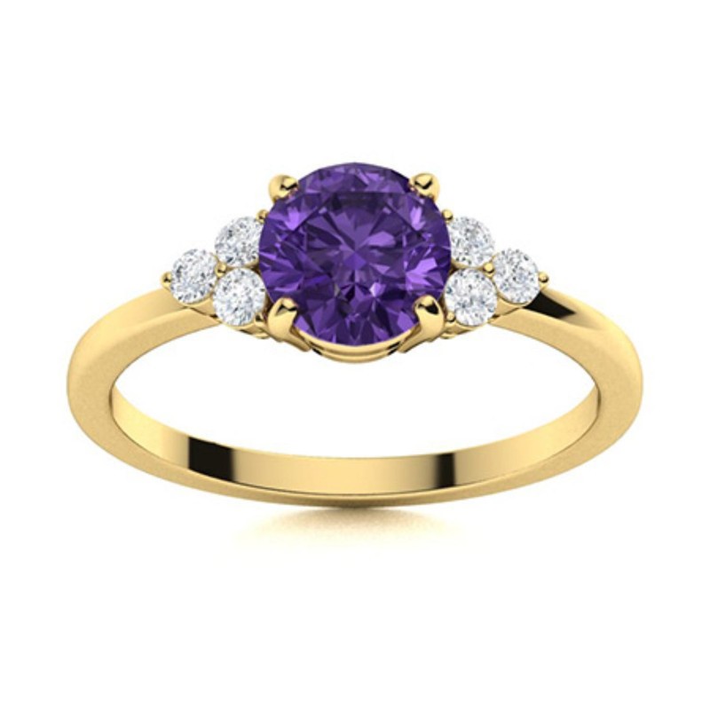 Sterling Silver Amethyst Stone Prong Solitaire with Accents Ring Jewelry